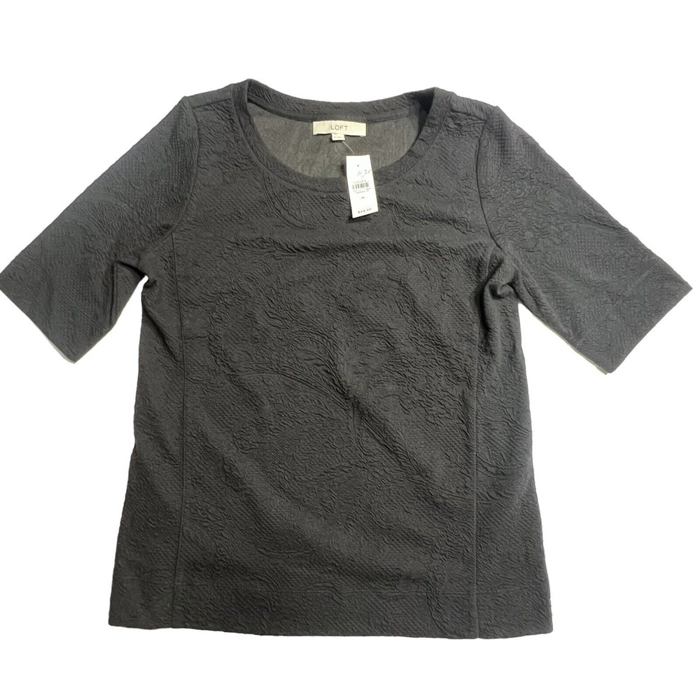 Ann Taylor Loft Womens solid Black textured Top Size M